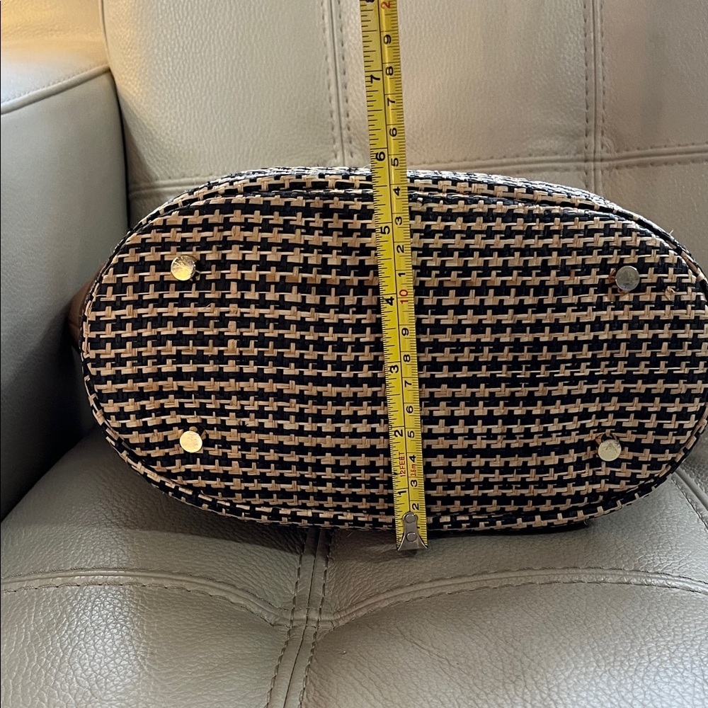 J McLaughlin Elpis Woven Straw Handbag Bamboo Handles Leather Upper Trim. - Picture 12 of 13